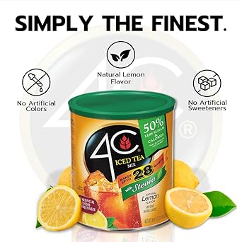 4C Reduced Sugar Powdered Drink Mix Canisters, Iced Tea, 28 Quarts, Family Sized Canister, Thirst Quenching & Refreshing Flavors (Lemon Iced Tea, 36.9 Ounce (Pack Of 1))