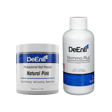 Deenti Nail Powder And Liquid Monomer Set - 4Oz Natural Pink Acrylic Nail Powder Dip For Nails + 4Oz Nomma Plus Professional Liquid Monomer