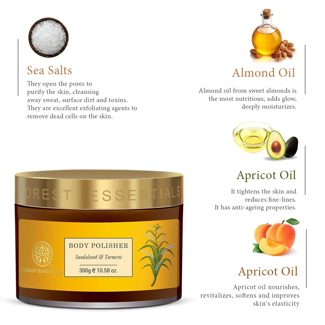 Forest Essentials Body Polisher Sandalwood & Turmeric - 300G : Body Scrubs : Beauty & Personal Care