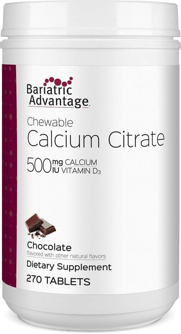 Bariatric Advantage Calcium Citrate Chewable 500Mg With Vitamin D3 For Bariatric Surgery Patients Including Gastric Bypass And Sleeve Gastrectomy, Low Sugar - Chocolate Flavor, 270 Count