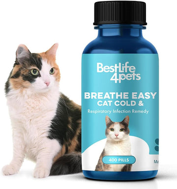Bestlife4Pets Cat Cold & Respiratory Infection Remedy - Breathe Easy Natural Relief For Your Feline'S Runny Nose, Sneezing, Coughing, Nasal Congestion, And Asthma - 400 Odorless, Tasteless Pills