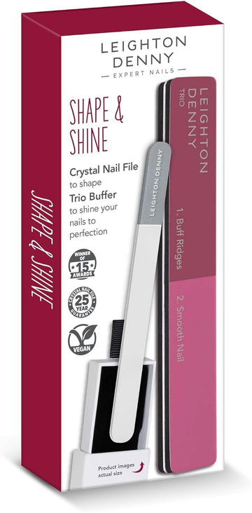 Leighton Denny Shape & Shine - Small Crystal Nail File & 3-In-1 Nail Buffer - Vegan