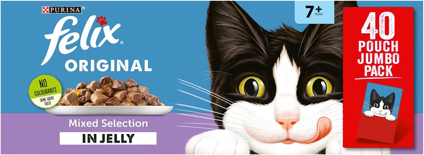 FELIX Original Senior 7+ Variety Selection in Jelly Wet Cat Food 40x100g :Pet Supplies