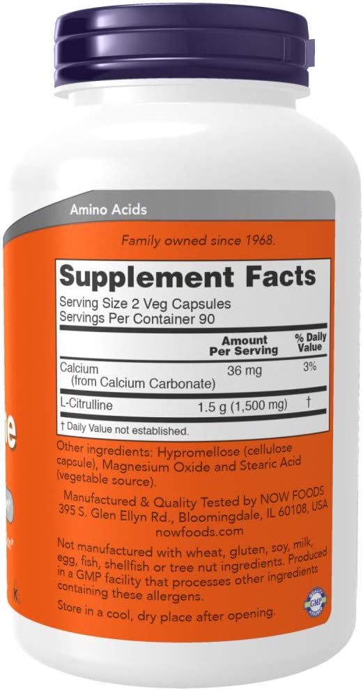 Now Foods Supplements, L-Citrulline 750 Mg, Supports Protein Metabolism*, Amino Acid