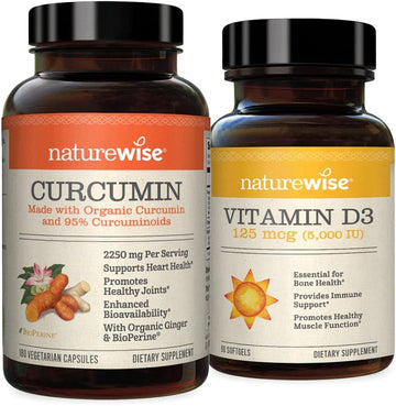 Naturewise Curcumin Turmeric 2250Mg | 95% Curcuminoids & Bioperine Black Pepper Extract Vitamin D3 5000Iu (125 Mcg) Healthy Muscle Function, And Immune Support