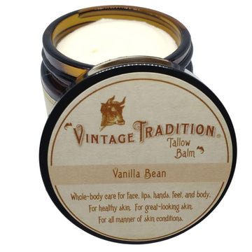 Vintage Tradition Beef Tallow All Purpose Balm - Healing, Hydrating Mild Vanilla Skin Care Salve Replaces Body Lotion, Hand Cream, More - Essential Oil, Olive Oil, And Grass-Fed Tallow, 2 Fl. Oz