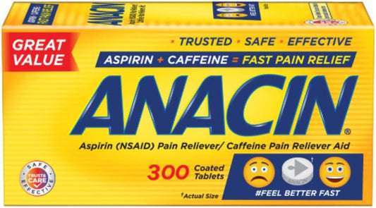 Anacin Fast Pain Relief Pain Reducer Aspirin Tablets, 300 Tablets, (Pack Of 5)