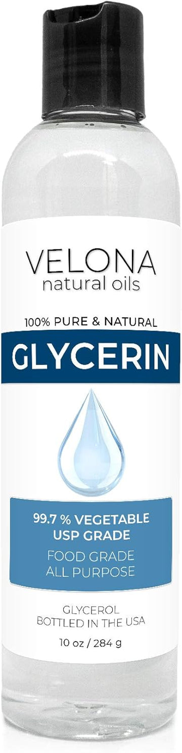 velona Glycerin Vegetable USP Grade 10 oz | 100% Pure and Natural Carrier Oil | Hair and Face Moisturizer for Dry Skin, Bubble Bath, Glycerin Soap, Soap Base, Sanitizers