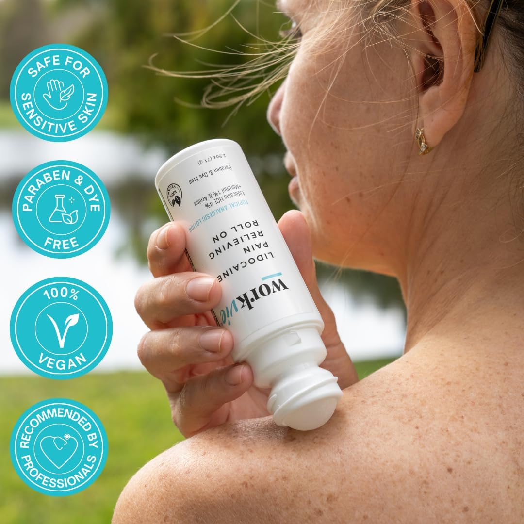Workvie Lidocaine Roll On Pain Relief Cream 2Pk Maximum Strength - Arnica, Menthol, Aloe Vera - Soothing Relief For Muscles And Joints - Sensitive Skin Friendly : Health & Household