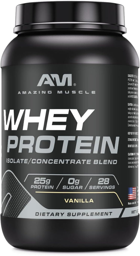 Amazing Muscle 100% Whey Protein Powder *Advanced Formula With Whey Protein Isolate As A Primary Ingredient Along With Ultra Filtered Whey Protein Concentrate (Vanilla, 2 Lb)