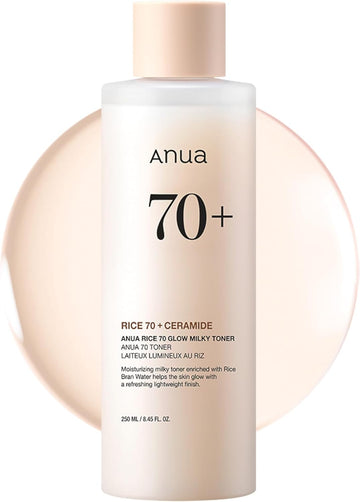 Anua Rice 70 Glow Milky Toner, For Glass Skin, Rice Water, Niacinamide, Ceramides, Panthenol, Non Comedogenic, Fungal Acne Safe, Korean Skin Care, 250Ml/8.45Fl.Oz
