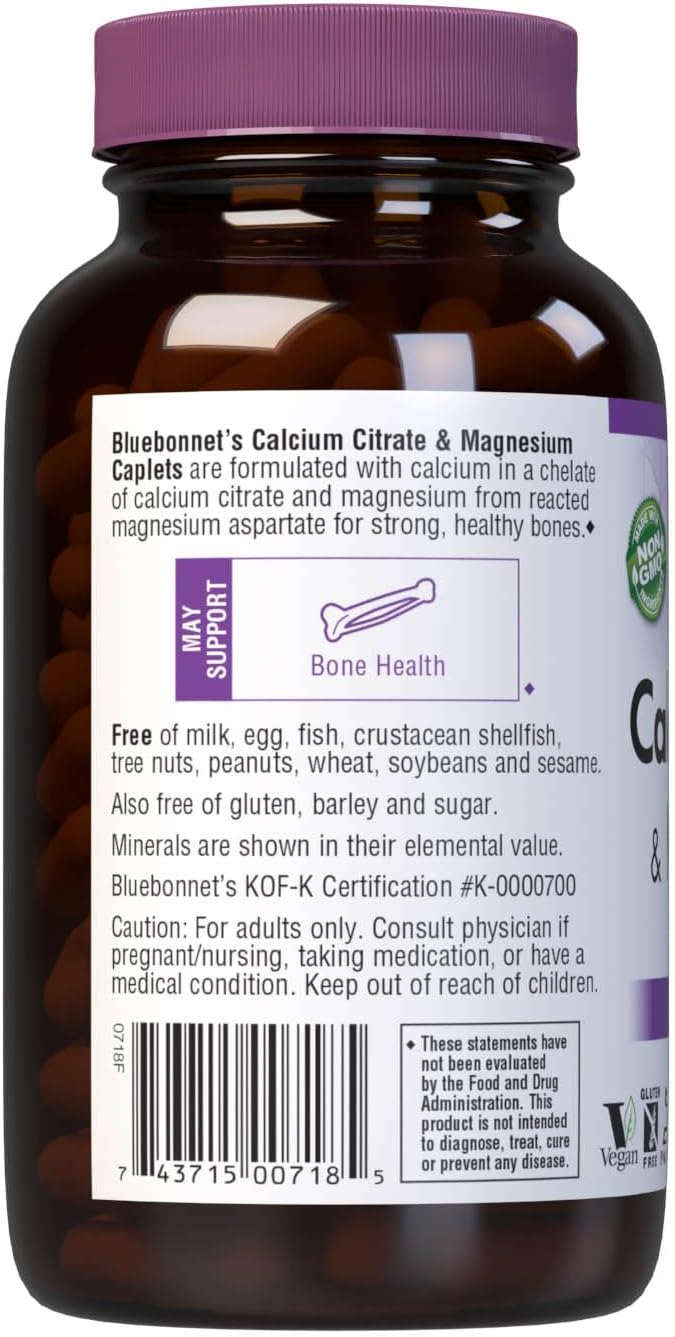 Bluebonnet Calcium Plus Magnesium Caplets, 180 Count