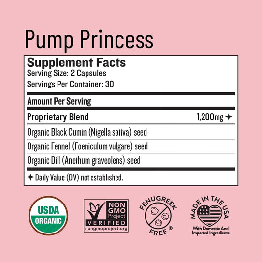 Legendairy Milk Pump Princess Lactation Supplement - Breastfeeding Supplements For Milk Supply Increase And Milkflow - Organic Black Cumin, Fennel And Dill Seeds, Fenugreek Free - 60 Capsules