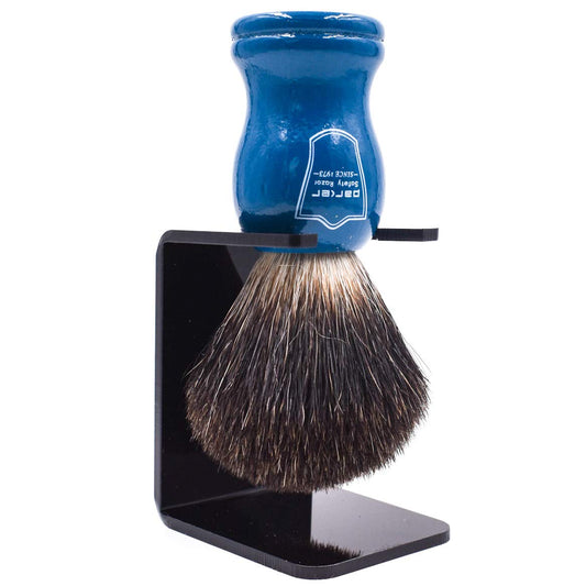 Parker 100% Black Badger Shaving Brush With Blue Wood Handle & Stand – Premium Wet-Shaving Lather Brush For Men