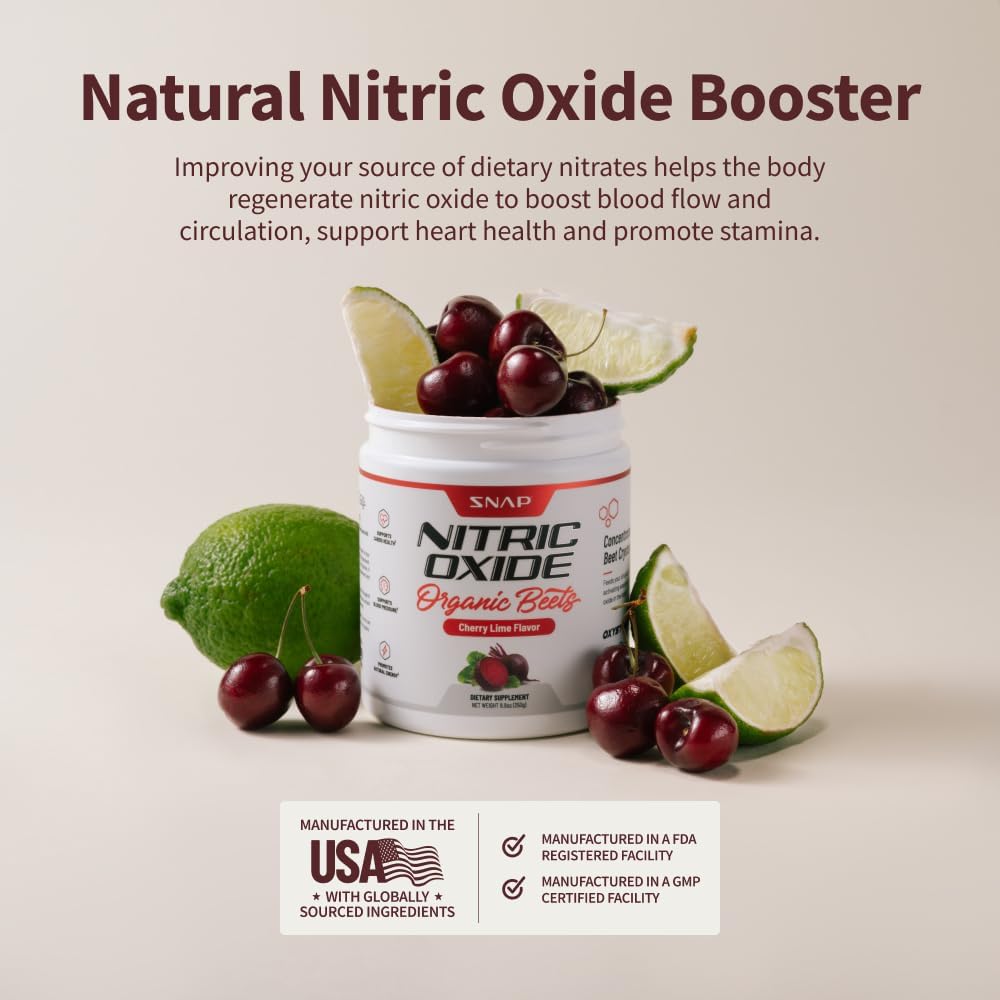Snap Supplements USDA Organic Beet Root Powder, 3-in-1 Nitric Oxide Supplement, Support Healthy Blood Circulation, 250g (30 Servings, Cherry Lime) : Health & Household