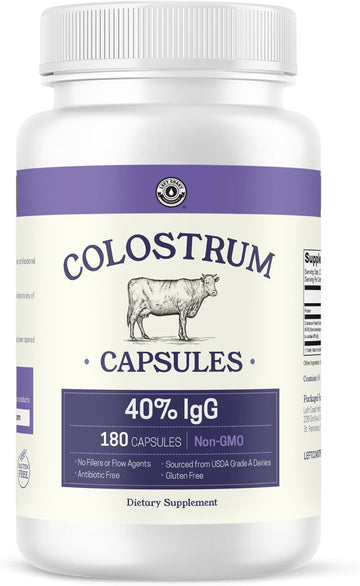 180Ct Colostrum Capsules 40% Igg - Usa Sourced Bovine Colostrum Powder Supplement For Immune Support, Gut Health, Muscle Recovery, And Overall Wellness - Single Ingredient, No Additives - 90 Servings