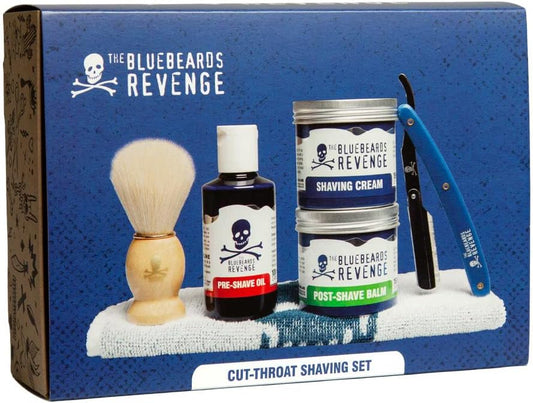 The Bluebeards Revenge, Cut-Throat Shaving Set, Men’S 6 Piece Gift Set, Pre-Shave Oil, Shaving Cream, Post-Shave Balm, Doubloon Shaving Brush, Cut-Throat Razor & Shaving & Hand Towel