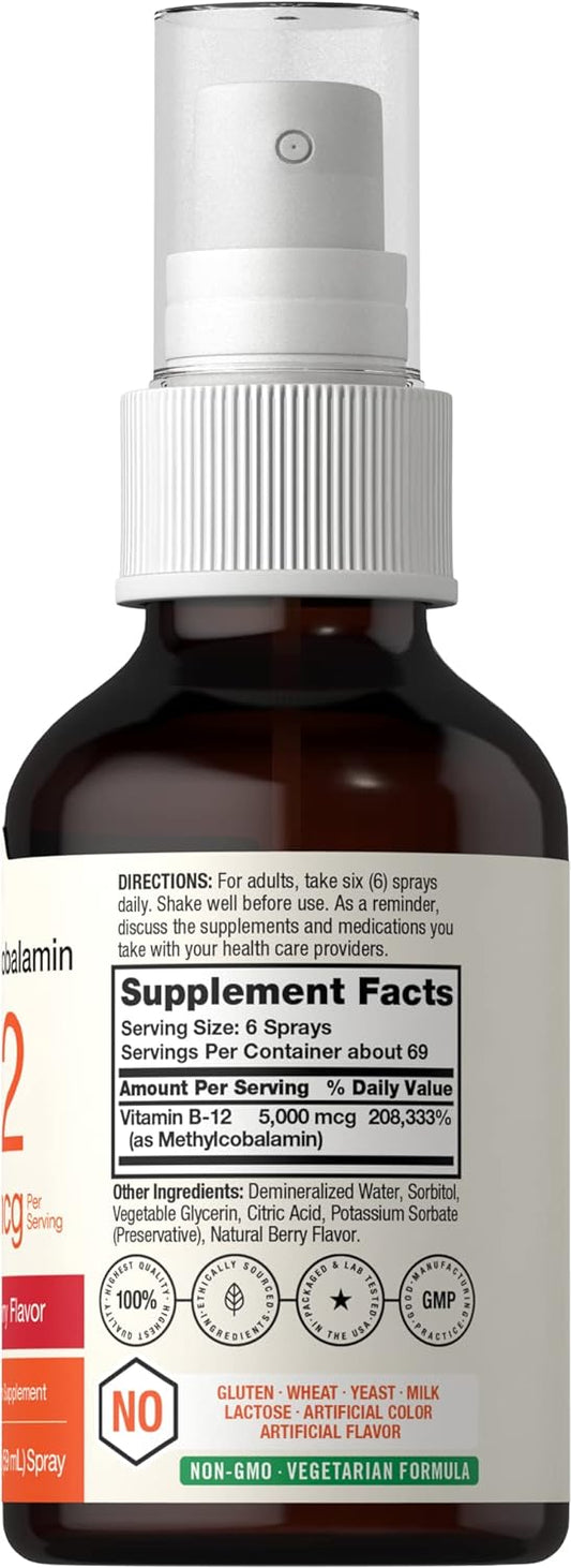 Horbäach Vitamin B-12 5000Mcg Spray | Vegetarian, Non-Gmo & Gluten Free Supplement