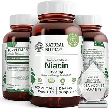 Natural Nutra Time-Release Slow Niacin 500Mg (Vitamin B3), Energy Production, Promotes Heart Health, 100 Vegan And Vegetarian Tablets