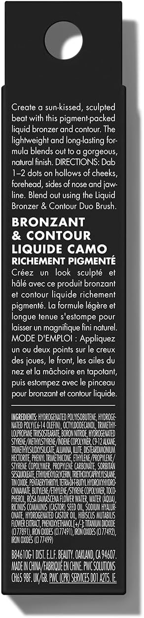 E.L.F. Camo Liquid Bronzer & Contour, Highly Pigmented, Natural-Looking Glowy Finish, Long-Lasting, Rounded Applicator, Vegan & Cruelty-Free, 5 Medium