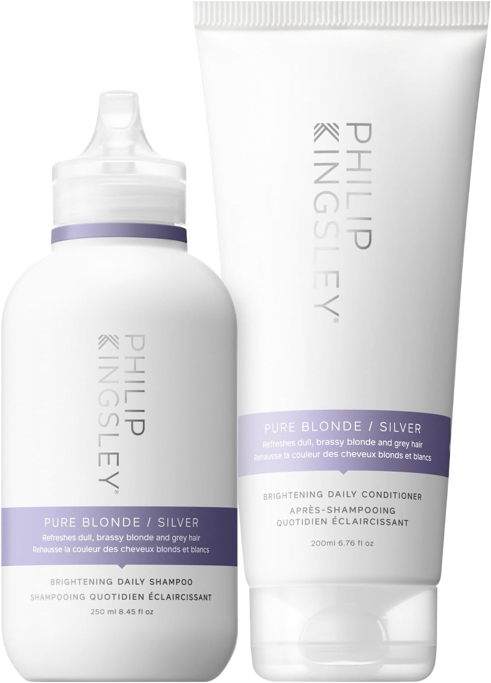 Philip Kingsley | Pure Blonde/Silver Purple Shampoo and Conditioner Set | Colour Correcting Conditioner for Platinum Blonde Brassy Hair | For Orange Brassiness and Yellow Tones | 250ml and 200ml : Amazon.co.uk: Beauty