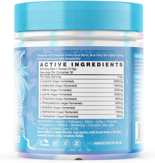 Naughty Boy Summer Vibes Essential Amino Acids With All 3 Bcaa'S And 9 Eaa'S In Total, Clinically Dosed Amino Acid Drink, Supplements For Men & Woman - 345G/30 Servings (Blue Razz Bon Bons)