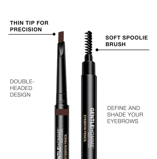 Mens Eyebrow Pencil Medium Brown, Easily Shape Define Fill Eyebrows Or Facial Hair, 2 In 1 Brush And Ultra-Thin Pencil, Waterproof Smudge Proof Sweat-Proof, Durable And Long Lasting (Gray)