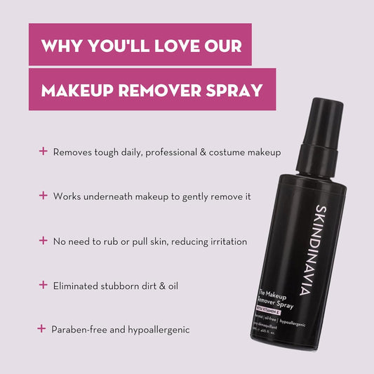 Skindinavia The Makeup Remover Spray - Cleansing Mist Removes Makeup Without Drying Or Irritating Skin - Hypoallergenic, Gentle & Suitable For Sensitive Skin & Face (4 Oz)