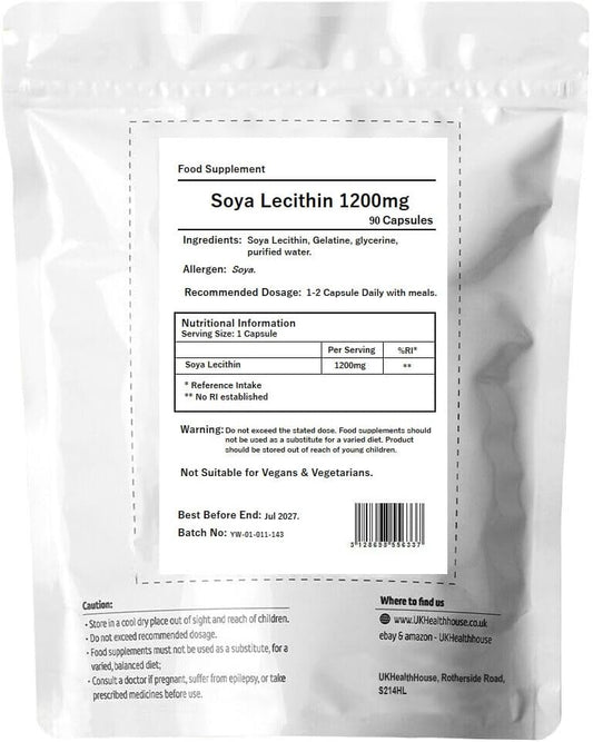 Ukhealthhouse Lecithin Softgel Capsules – 1200Mg X 90 Capsules – High Strength Omega 6 Gla Content – Great For New Mums & Feeding Newborns, Aids Metabolism & Women’S Health