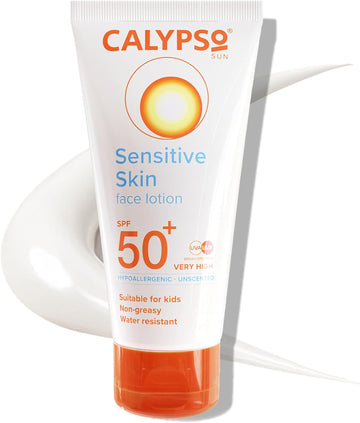 Calypso Sensitive Skin Face Sun Lotion | Spf 50+, Very High Protection, Hypoallergenic Sunscreen, Suitable For Kids, Water Resistant, 50Ml
