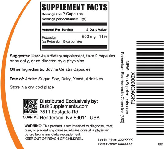 Bulksupplements.Com Potassium Bicarbonate Capsules - Potassium Supplem