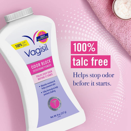 Vagisil Odor Block Deodorant Powder for Women, Helps to Prevents Chafing, Talc-Free, 8 Ounce (Pack of 1)