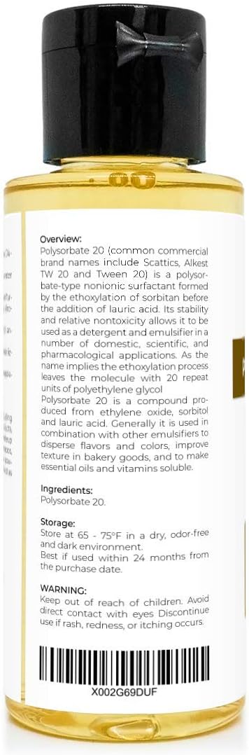 Polysorbate 20 by Velona - 2 oz | Solubilizer, Food & Cosmetic Grade | All Natural for Cooking, Skin Care and Bath Bombs | Use Today - Enjoy Results : Beauty & Personal Care