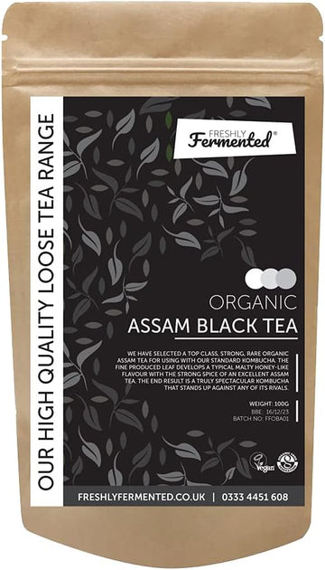 Freshly Fermented β Organic Certified Assam Loose-Leaf Black Tea - Perfect Tea For Making Kombucha, 100G