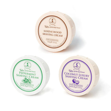 Taylor Of Old Bond Street Luxury Shaving Cream Trio β Sandalwood, Peppermint & Coconut (3 X 150G Bowls)