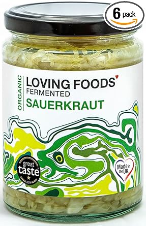 Loving Foods Award-Winning *Organic & Made In The Uk* Sauerkraut (475G) Raw, Unpasteurised & Bursting With Beneficial Live Bacteria (6 X Jars)
