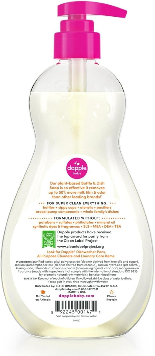 Baby Bottle Soap & Dish Soap By Dapple Baby, Mango Melon, 16.9 Fl Oz Bottle - Plant Based Dish Liquid For Dishes & Baby Bottles - Hypoallergenic Soap, Liquid Soap