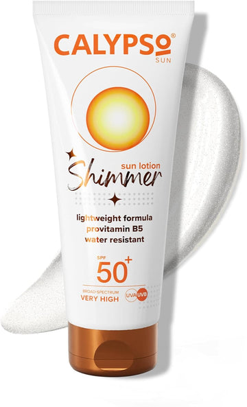Calypso Shimmer Sun Lotion Spf50 + | Very High Uva + Uvb Protection, Water Resistant, Shimmering Sun Protection For Face And Body, 100Ml