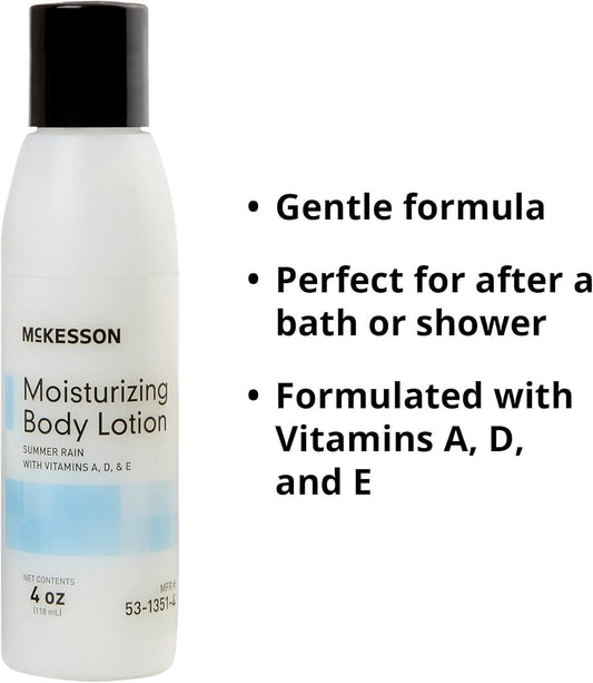 Mckesson Moisturizing Body Lotion With Vitamins A, D, E, Summer Rain Scent, 4 Oz, 48 Count