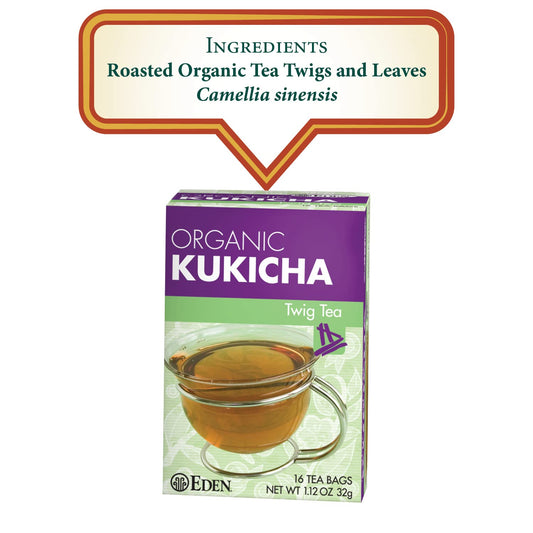 Eden Kukicha Organic Roasted Twig Tea, George Ohsawa Macrobiotic, Low Caffeine, 16 Unbleached Manila Tea Bags/Box
