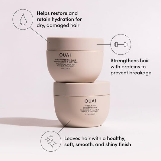 OUAI Fine to Medium Hair Treatment Masque - Hair Mask for Hair Repair, Hydration and Shine - With Shea Butter, Keratin and Panthenol - Paraben, Phthalate and Sulfate Free Hair Care (8 Fl Oz)
