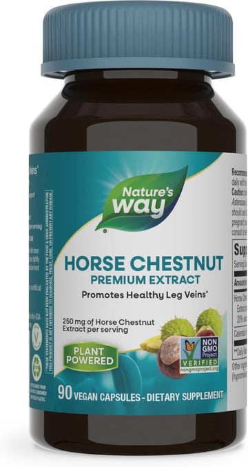 Nature'S Way Standardized Horse Chestnut, Premium Extract, Promotes Healthy Leg Veins*, 250 Mg Per Serving, Vegan, 90 Capsules (Packaging May Vary)
