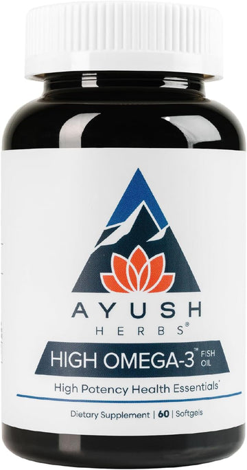 Ayush Herbs High Omega-3, High-Potency Fish Oil Supplement, Immune and Brain Support Supplement, 60 Softgels