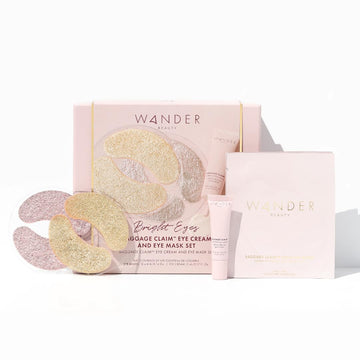 Wander Beauty Bright Eyes Baggage Claim Set - Skin Care Gift Set Includes Award-Winning Under Eye Masks & Eye Cream - The Perfect Gift For Brighter Under Eyes - Clean Beauty Gifts For Women - 0.33 Oz