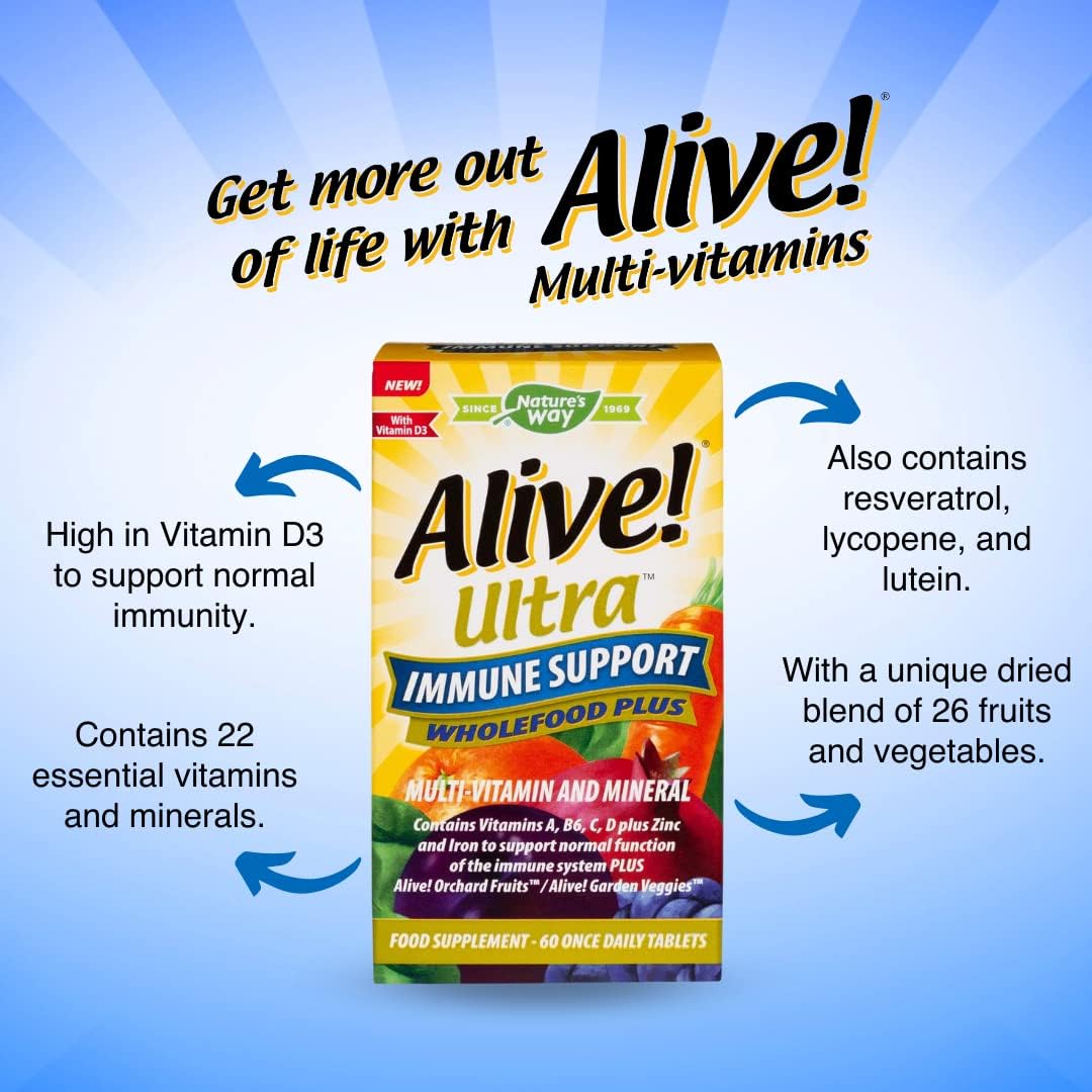 Alive! Ultra Immune Support Wholefood Plus, Contains 22 Vitamins and Minerals, Specifically Formulated to Support The Immune System - 60 Tablets : Amazon.co.uk: Health & Personal Care