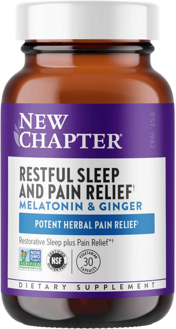 Melatonin & Ginger Sleep Supplement, New Chapter Sleep Aid, Restful Sleep And Pain Relief, Gluten Free And Non-Gmo, 30 Vegetarian Capsules