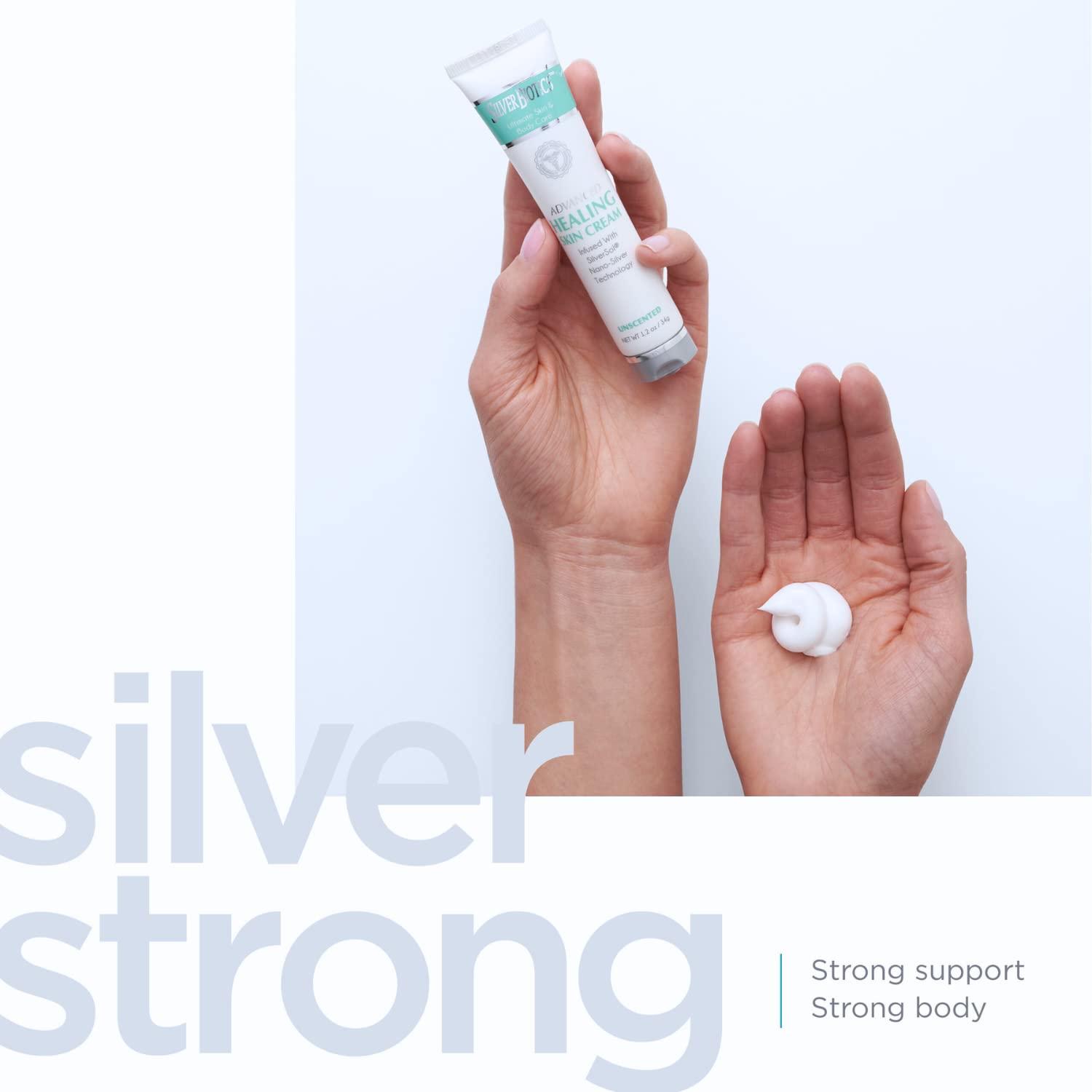 Silver Biotics Nano Silver Healing Lotion Cream | Silversol And Hyaluronic Acid | All Natural Ingredients To Heal, Smooth Your Skin Blemishes And Scars | Unscented Scent Infused | 1.2 Oz