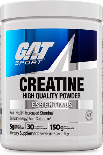 Gat Sport Creatine Monohydrate Powder, 300 Grams, Strength, Brain Health, Anti-Oxidant, Endurance, For Men & Women, 2 Month Supply, Unflavored (60 Servings)
