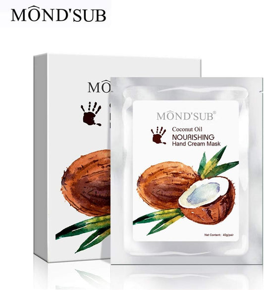 Mond’Sub Coconut Oil Hand Mask Gloves For Dry Hands Set Of 5 Pairs,Moisturizing & Whitening Anti-Aging Hydrating Hand Care Gloves, Soften Cutin/Supplement Nutrition,Exfoliating