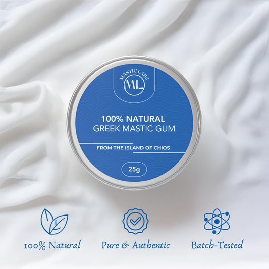 Mastic Labs | Pure Greek Mastic Gum – Pure Resin From Chios, Greece | Digestion, Oral Health, Culinary & Natural Chewing Gum Alternative – Medium & Large Size Tears - 25G